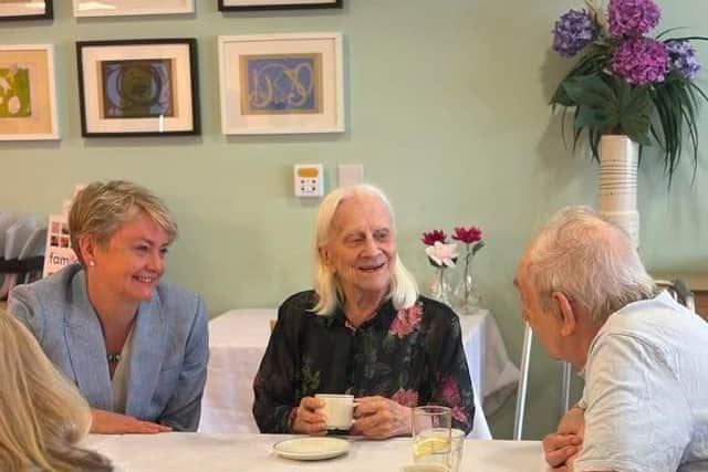 Yvette Cooper at a visit to a care home.