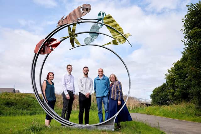 Kate Watson (principal consultant, Beam) Richard Bowler (towns fund development manager), Councillor Michael Graham, artist, Stephen Broadbent and his wife Lorraine.