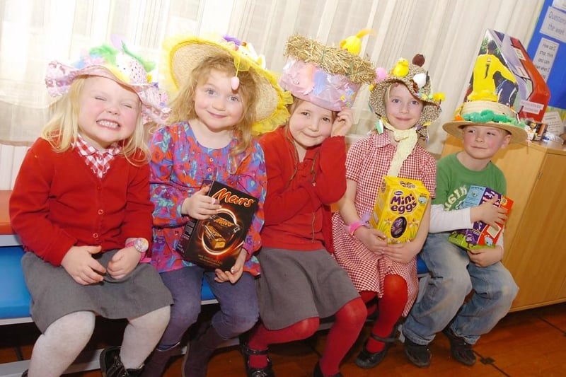 Easter bonnets - Clifton Infants School. Freya Broome (3) Bella Butts (4) Kacey Harrison (7) Madelyn Hughes (5) Harry Wilkinson (6)
