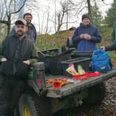 The estates team and volunteers at Yorkshire Sculpture Park take a well earned break as they spend the day clearing diseased rhododendron from the edge of the Upper Lake. Will Grinder (second from left), Derek Trimby (right) and Maurice Morgan (third from right).