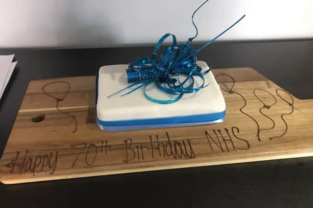 The birthday cake for the NHS was topped with spun sugar