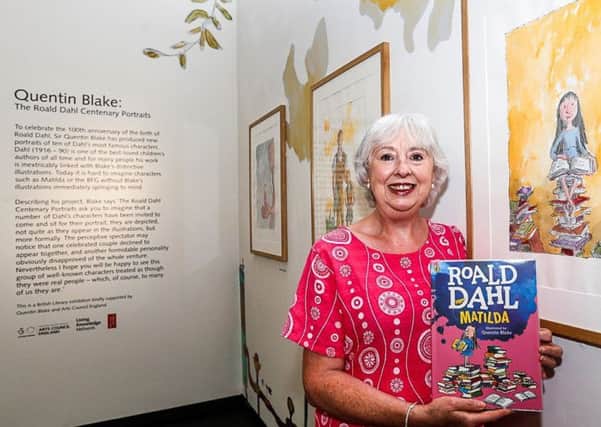 Coun Jacquie Speight, Wakefield Councils cabinet member for culture, leisure and sport, promoting the Quentin Blake exhibition of Roald Dahl portraits at Wakefield Museum. Credit:  Quentin Blake: Â©Quentin Blake 2018.