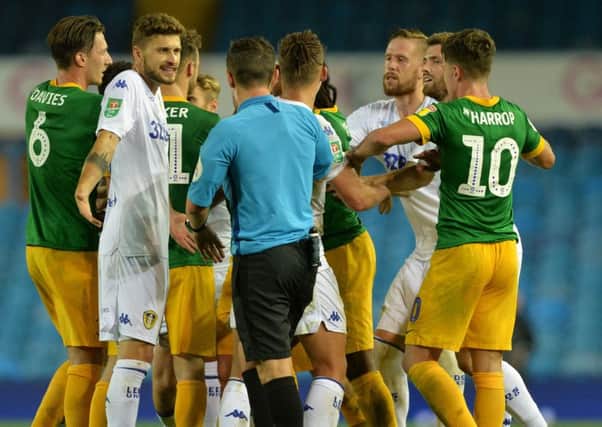 Tempers flare as frustrations show in Leeds United's game against Preston. Picture: Bruce Rollinson