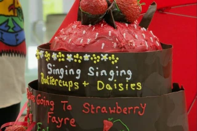 The Great British Bake Off 2018. Karen's Strawberry Fayre Chocolate Cake. Picture: Channel 4.