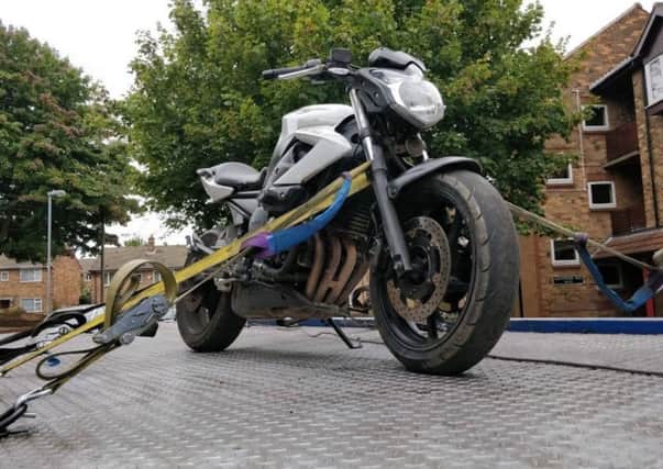 Police seized a motorcycle believed to be stolen on the Warwick estate in Knottingley.