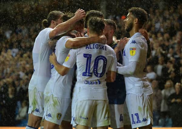 Tyler Roberts celebrates his second goal for Leeds United against Preston.