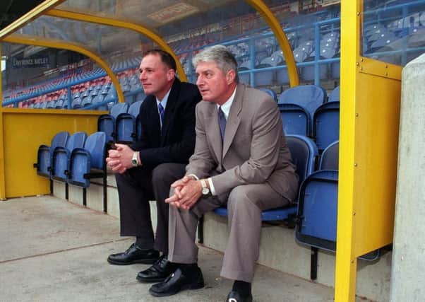 MAY THE BEST TEAM WIN: Featherstone Rovers' coach Steve Simms ,right, oand Wakefield's Andy Kelly share a moment at the McAlpine ahead of the 1998 Grand Final.