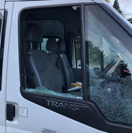 Vandals smashed windows and windscreens in the attack.