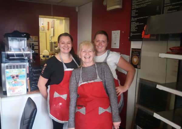 Caroline Skinner, owner Ruth Jones, and Hannah Ashton at Monty's Cafe on Westmorland Street, Wakefield.