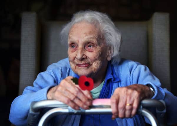 Winifred Beane, 97, who served in the Women's Auxiliary Air Force during the Second World War. Pictured at Oulton Manor care home in Leeds.
25th October  2018.