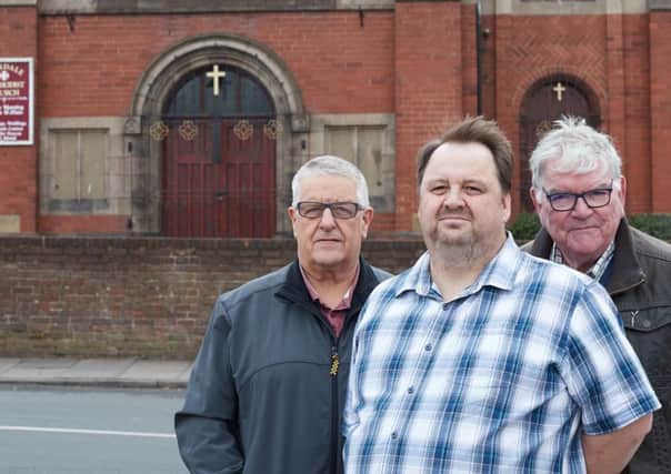 Pictured are Mike Dixon, Alex Kear and Richard Sloan from the group  outside Airedale Methodist Church