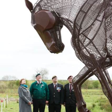 A one-of-a-kind 20ft war horse sculpture has been made to honour fallen soldiers in Featherstone. Pictured been installed at Mill Pond Meadow Nature Reserve.