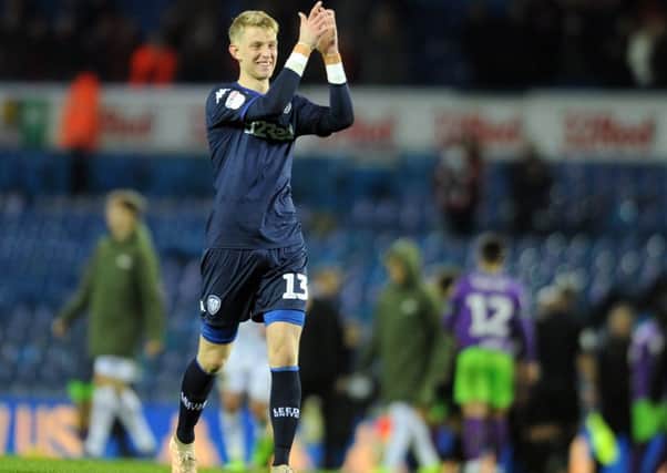Will Huffer at the end of his debut for Leeds United as he kept a clean sheet against Bristol City.
