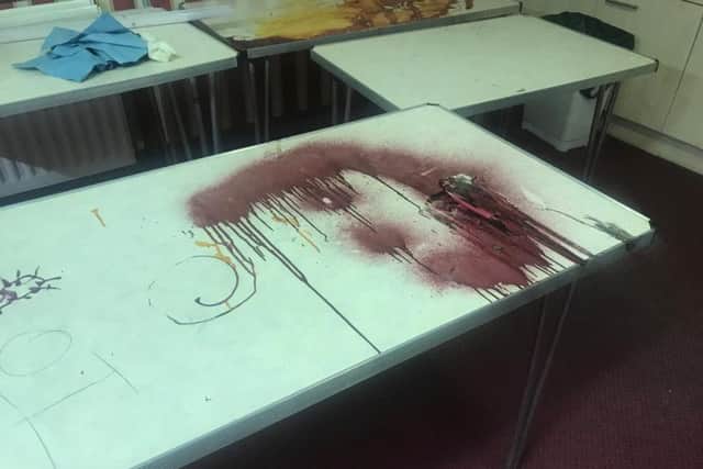 Vandals threw paint in the attack on Outwood Memorial Hall.