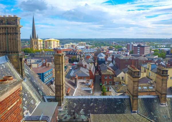 Wakefield city centre, aerial view.