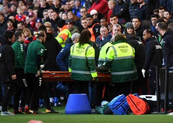 Leeds United's Jack Clarke is taken ill during the game at Middlesbrough. Picture: Jonathan Gawthorpe