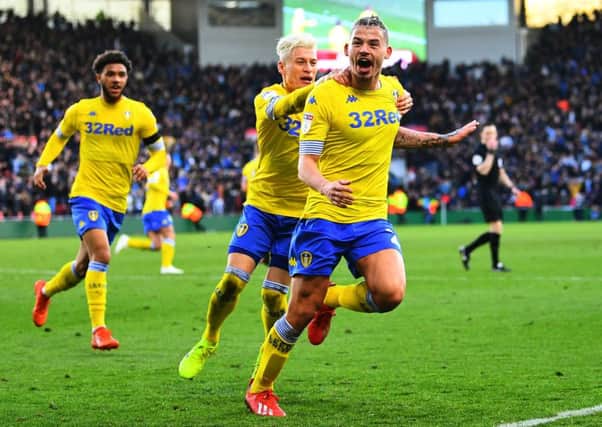 Kalvin Phillips celebrates his late equaliser for Leeds united at Middlesbrough. Picture: Jonathan Gawthorpe
