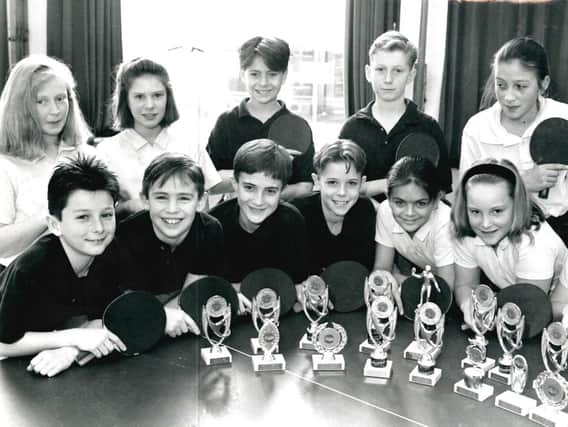 Sandal Enclosed Middle School. Photograph of the table tennis team, published in the Wakefield Express 6.3.1992.