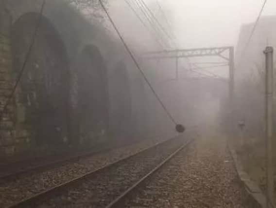 Engineers have released a photo of the damaged overhead power cable which is causing disruption for train passengers in Leeds today.