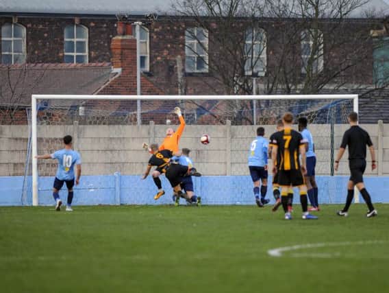 Christopher Reid scores the only goal during Ossett's defeat against league leaders Morpeth Town. PIC: Scott Merrylees.