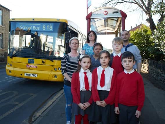 Parents fight to stop St Ignatius school bus from been scrapped. Pictured are parents Gemma Smith, Kim Stoner, Brenda Hamer and Grant Scott with their children.