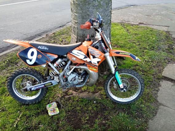 A Castleford man lost control of his illegal motorcycle while his 8-year-old son was on board. Picture: West Yorkshire Police