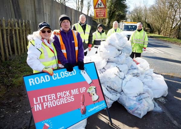 Volunteers collected half a tonne of litter in almost 200 bags on a one miles stretch of road.