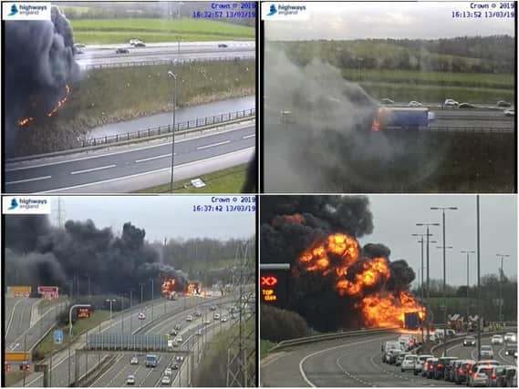 A dramatic lorry fire caused traffic delays around Leeds.