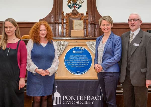 Honoured: Shannon Wishon, Sarah Cobham, Yvette Cooper MP and Paul Cartwright at the unveiling of Elizabeth Moxons blue plaque. It will be hung at her home on Finkle Street.