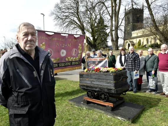 Bill Heszelgrave at the unveiling of a pit tub full of primroses in memory of the long-gone Primrose Pit at Swillington. Picture by Steve Riding.