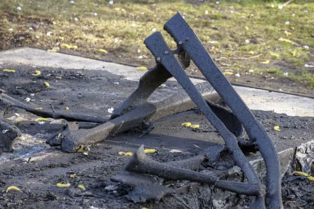 Vandals have torched a bench in Friarwood Valley Gardens in Pontefract. Picture Scott Merrylees