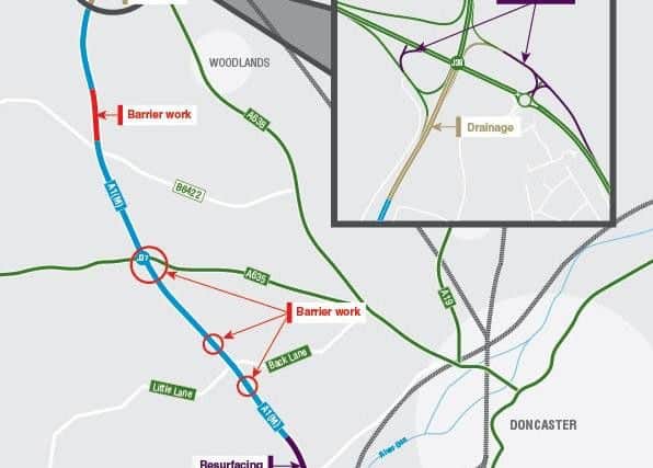The diagram shows what type of work will be happening where on the Redhouse to M18 scheme.