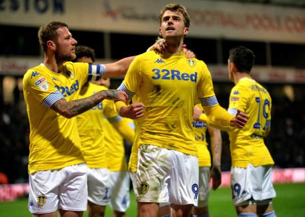 Patrick Bamford takes the acclaim after scoring for Leeds United at Preston. Picture: Bruce Rollinson