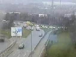 The tailbacks on the M1 after the air ambulance landed on the road.