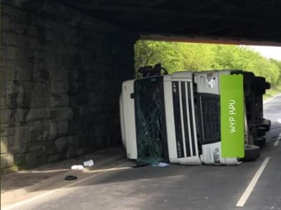 The lorry attempted to fit under a low bridge. Picture: West Yorkshire Police Roads Policing Unit.