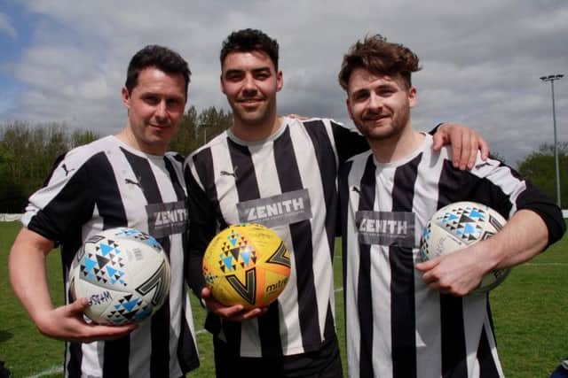 Shepherds Arms goalscorers, from left to right,  Rob Bloomfield, Joe Walton and James Eyles.