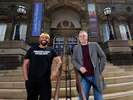 Green party candidate Magid Magid and party leader Jonathan Bartley pictured in Leeds. Pic: Simon Hulme
