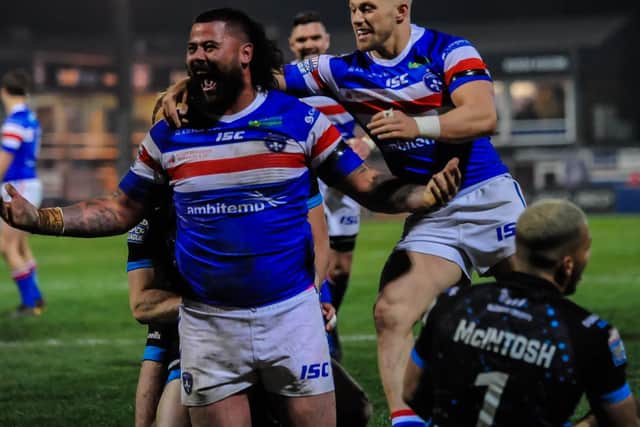 David Fifita's try put Wakefield in front. PIC: James Heaton.