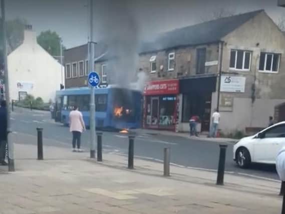 A bus burst into flames in Hemsworth over the weekend. Picture: Denise Hales.