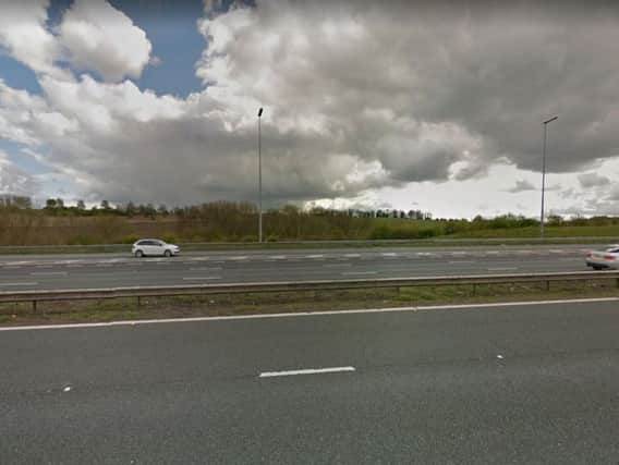 Bricks and stones were thrown from a bridge onto cars and lorries on the M62, leaving them badly damaged.