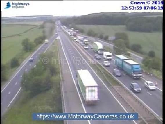 Motorists are being warned to expect delays of up to an hour following a collision on the A1(M) this afternoon. Picture: motorwaycameras.co.uk
