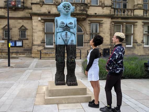 The sculpture, known as Receiver, was created by Huma Bhabha, and is the artist's first installation in the UK.