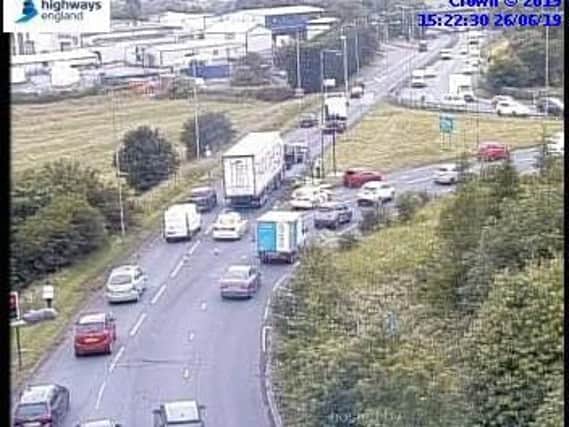 More than a mile of traffic has been reported after a collision on the A638, near junction 40 of the M1. Photo: Highways England.