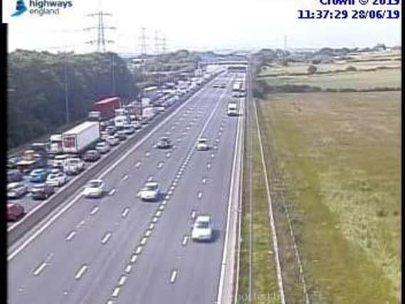 More than a mile of traffic has built up on the M1 close to Wakefield this morning. Picture: Highways England.