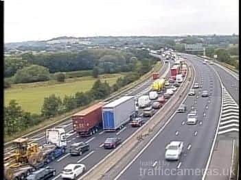 Highways England said that lanes one, two and three had been closed after a multi-vehicle collision.Picture: Highways England.