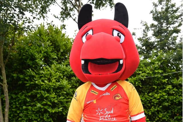 Chris Evans in his Catalan Dragons mascot outfit.