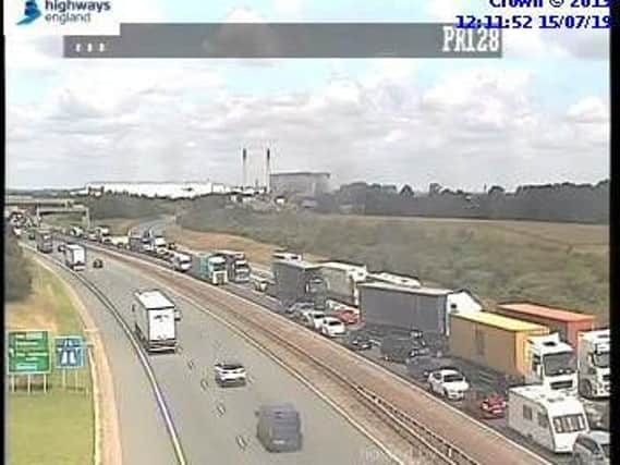 More than 10 miles of traffic have been reported southbound on the A1 today (Monday). Picture: Highways England.