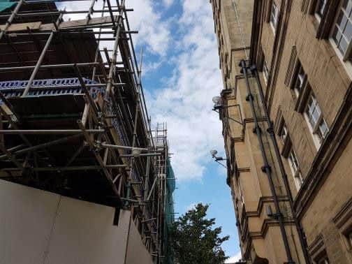 There is little space between the crown court scaffolding and Wakefield Town Hall, where a number of council meetings take place.