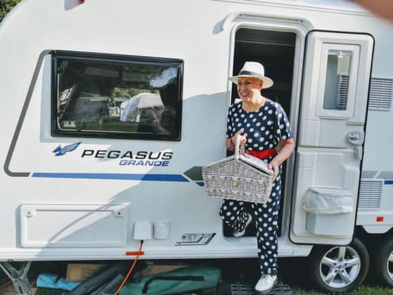 Karen enjoying her caravan stay
