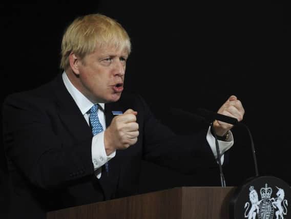 Boris Johnson gives a speech in Manchester
